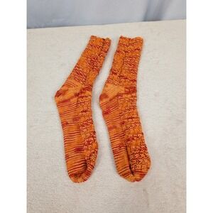 Handmade Knit Socks Orange Red Variegated Textured Wool Blend Warm Winter 7.5"